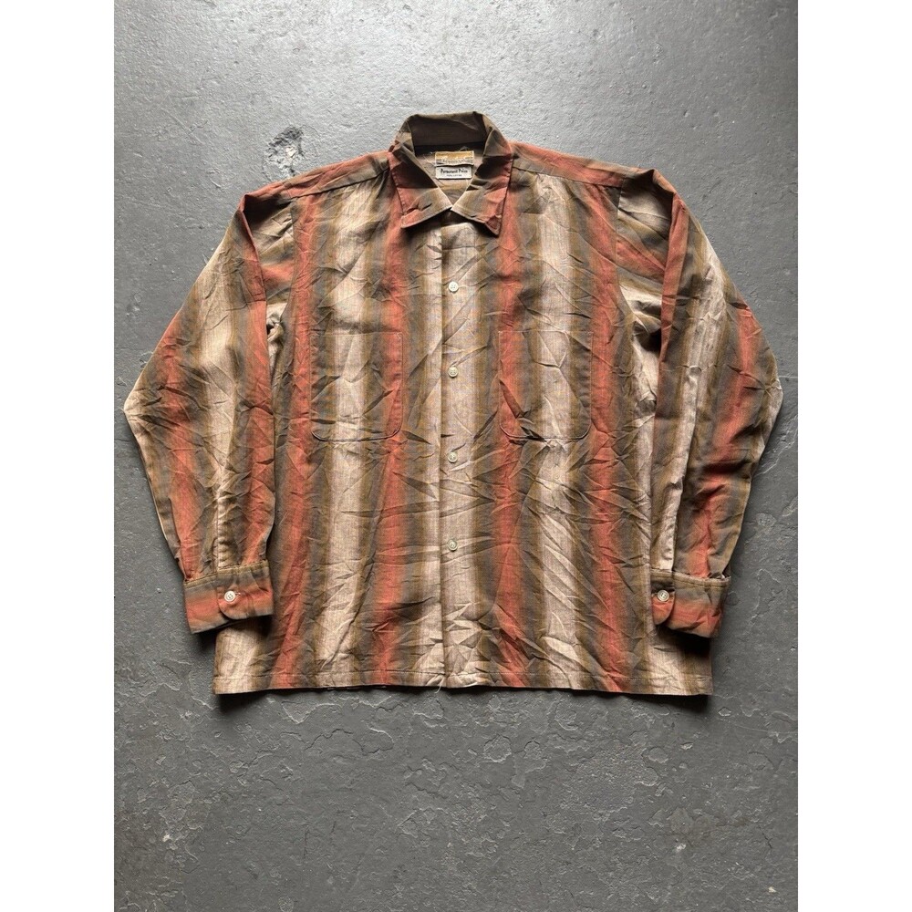 Vintage 60s Pennleigh Shadow Stripe Ombré Loop Collar Cotton Shirt